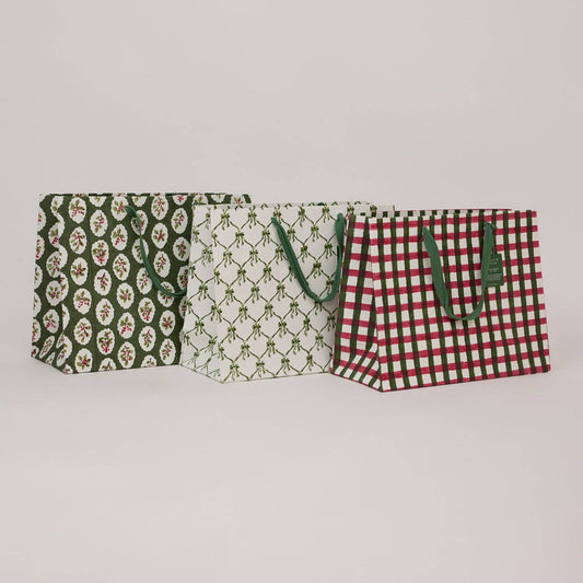 Block Printed Gift Bags (Large) - Holly Green