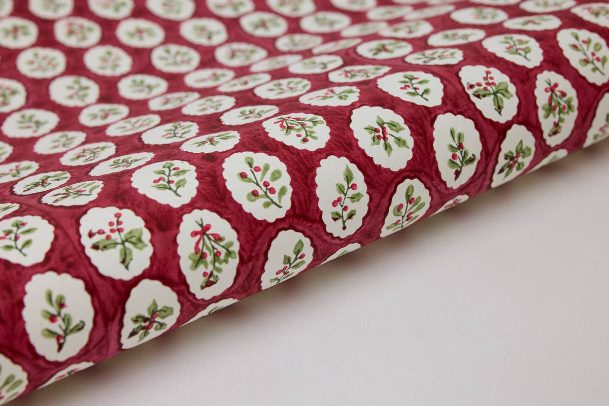 Block Printed Wrapping Paper Sheets - Scallop Tiles Christmas Pudding