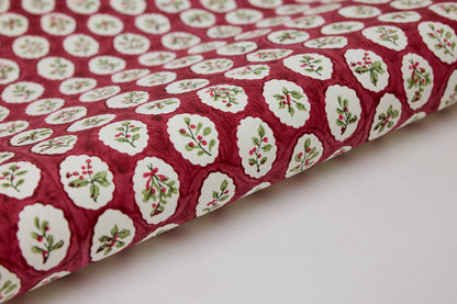 Block Printed Wrapping Paper Sheets - Scallop Tiles Christmas Pudding