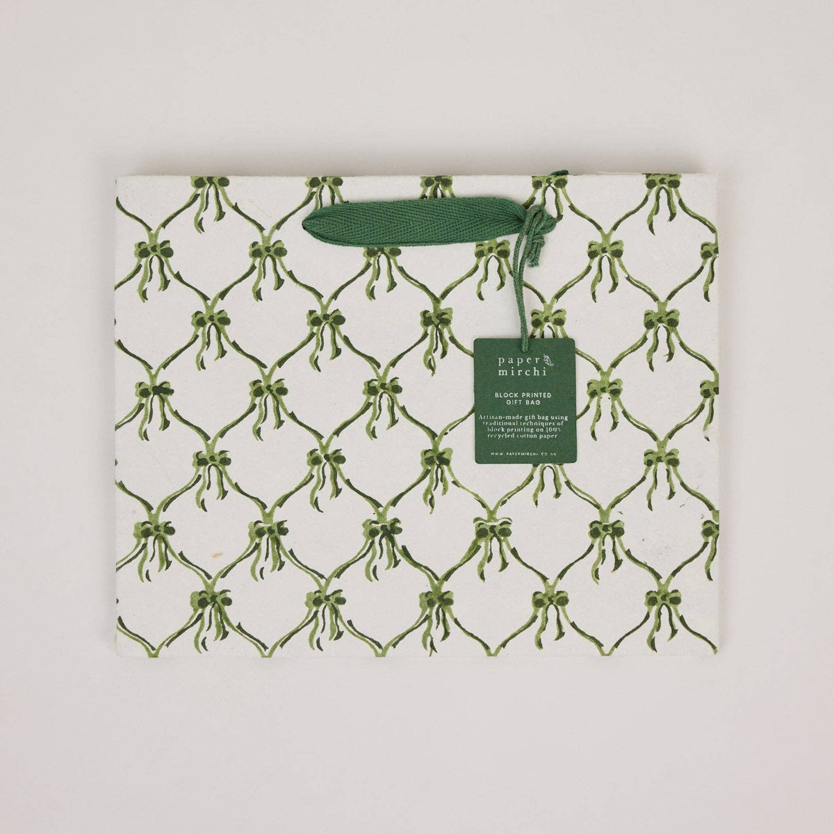 Block Printed Gift Bags (Medium) - Holly Green