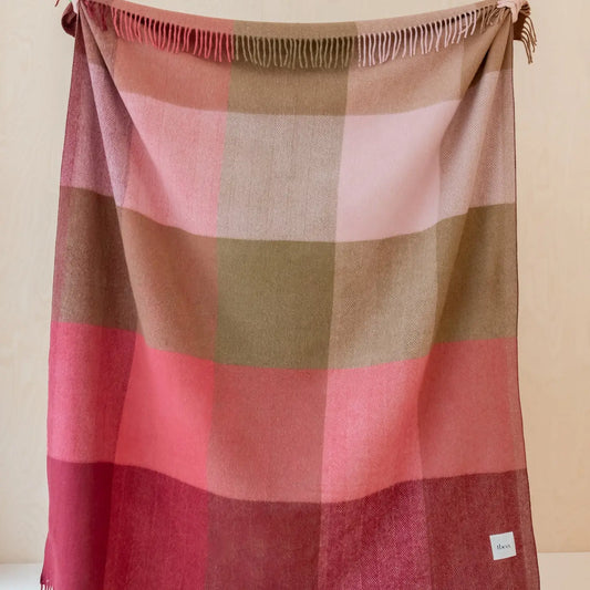 Recycled Wool Throw - Pink Herringbone Check