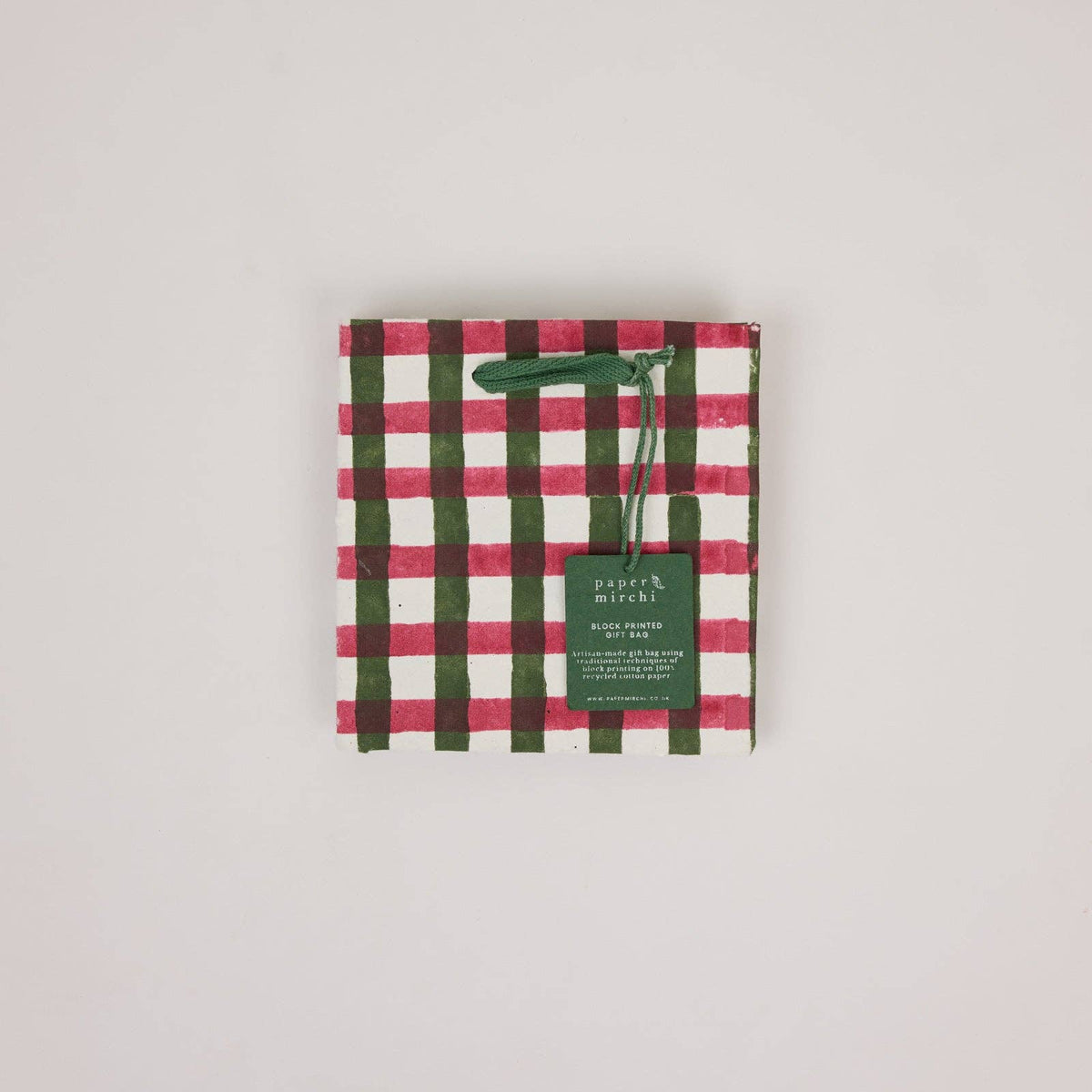 Block Printed Gift Bags (Small) - Holly Green