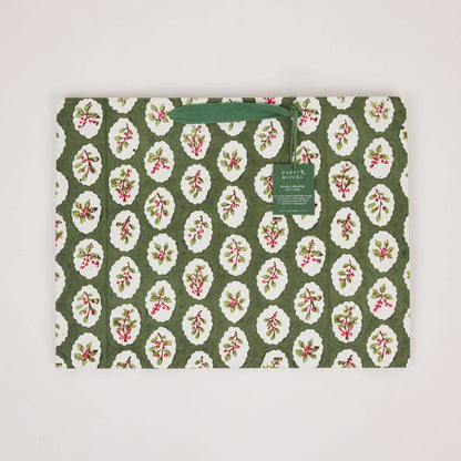 Block Printed Gift Bags (Large) - Holly Green