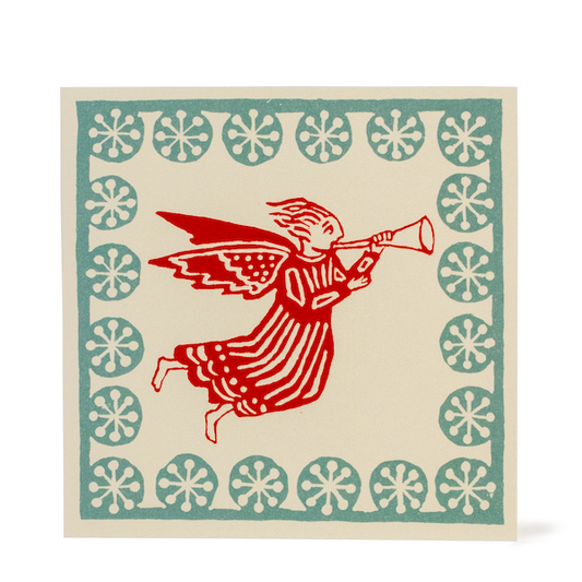 Cambridge Imprint Square Cards Christmas Angel Coral and Turquoise / PK 10