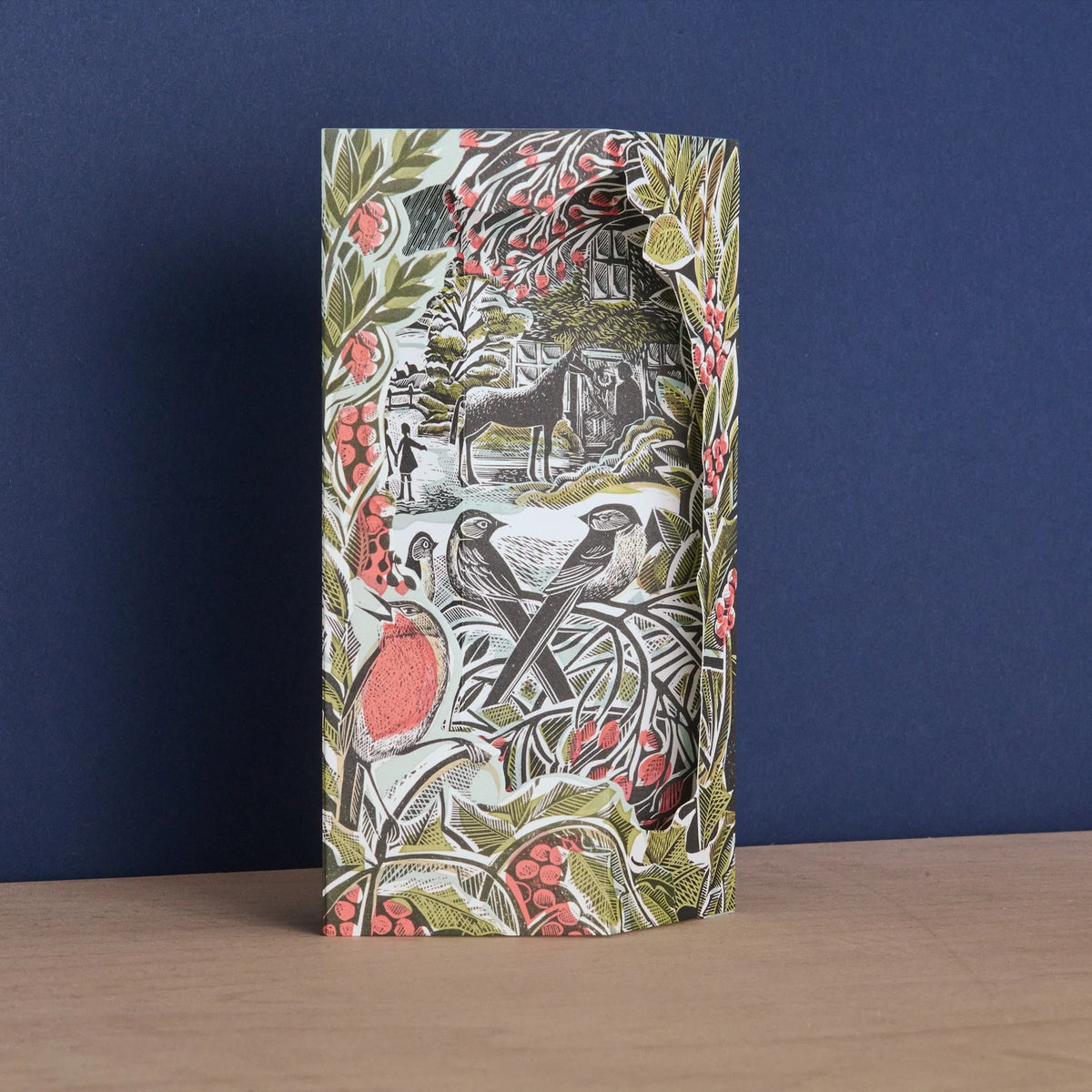 Holly Hedge And Home Die-Cut Greetings Card