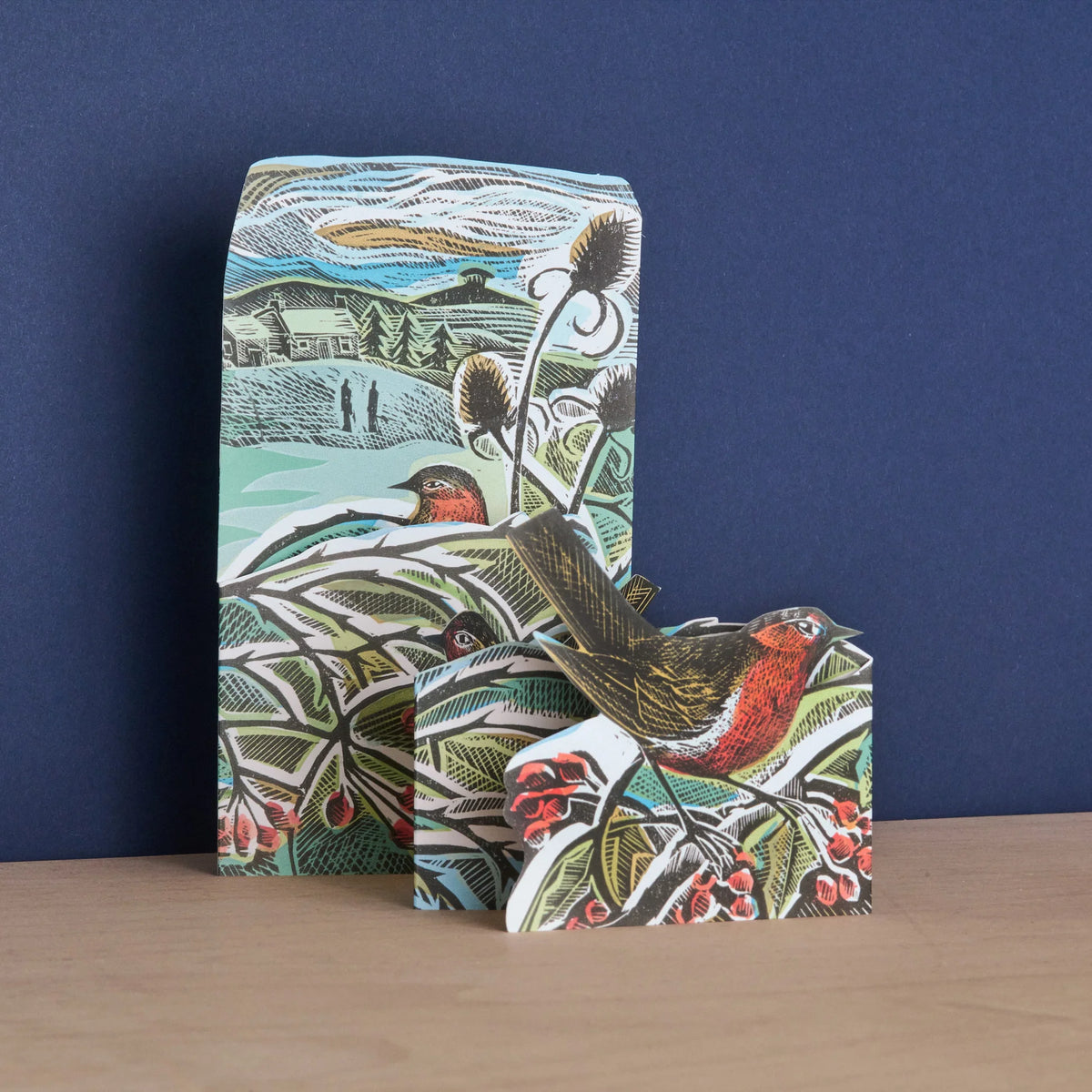 Robins and Teasels Die-Cut Greetings Card