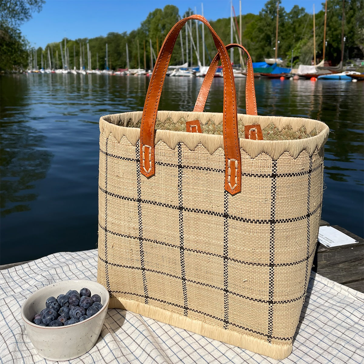 Raffia Checked Bag - Small