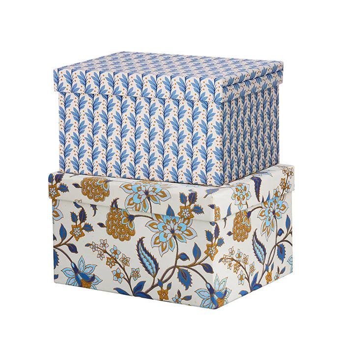 Brick Box Divya Atlantic - Cream, Blue leaf