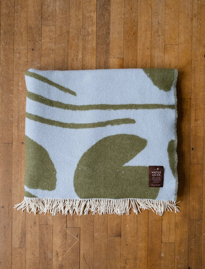Water Lillies Large Wool Blanket - Blue / Green