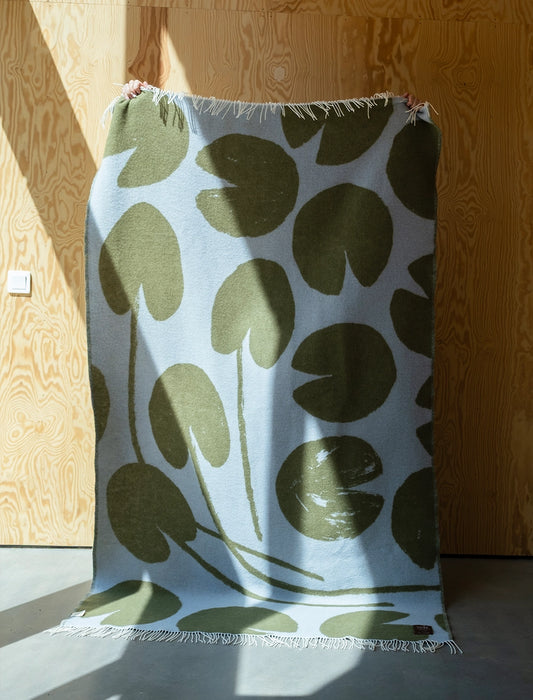 Water Lillies Large Wool Blanket - Blue / Green