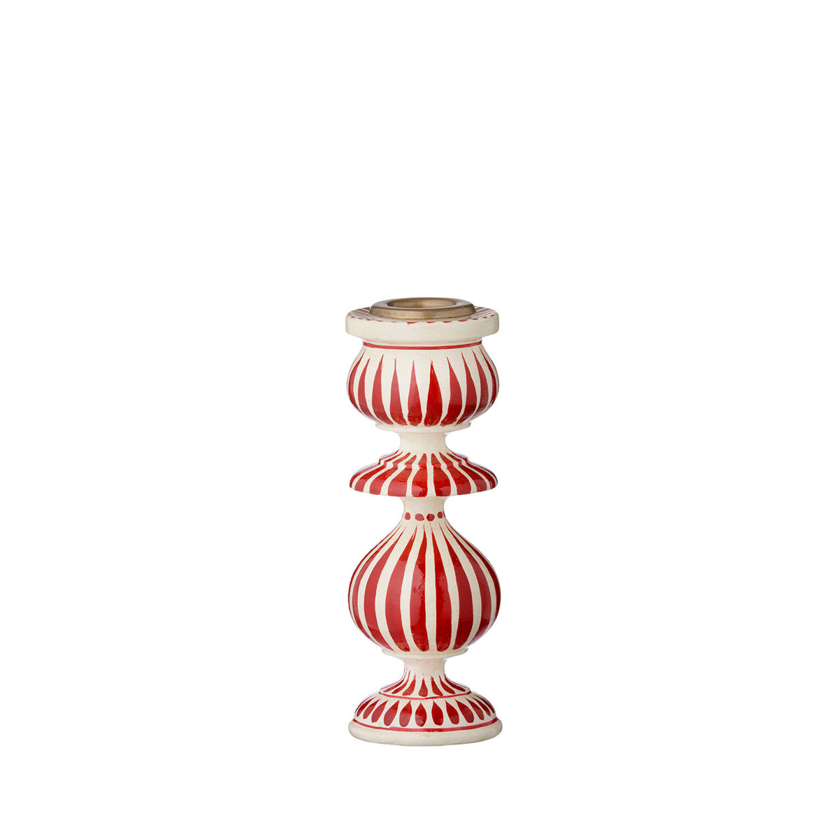 Candle Holder Stripes H15cm White/Red