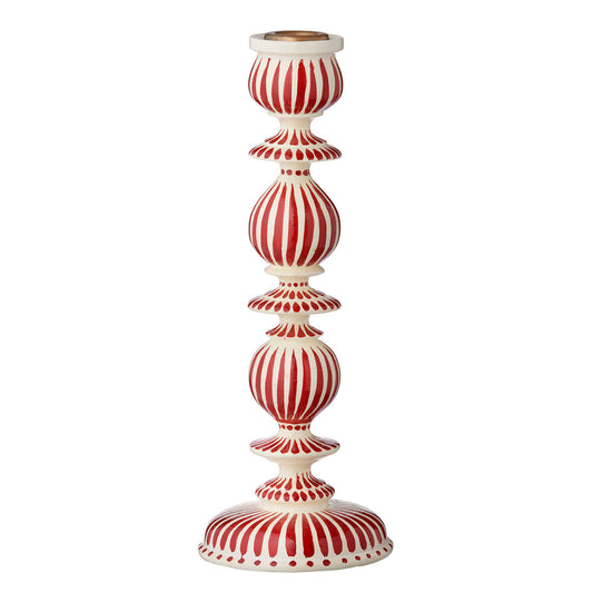 Candle Holder Stripes H30cm White/Red