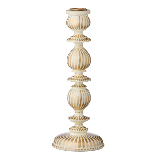 Candle Holder Stripes H30cm Cream/Gold