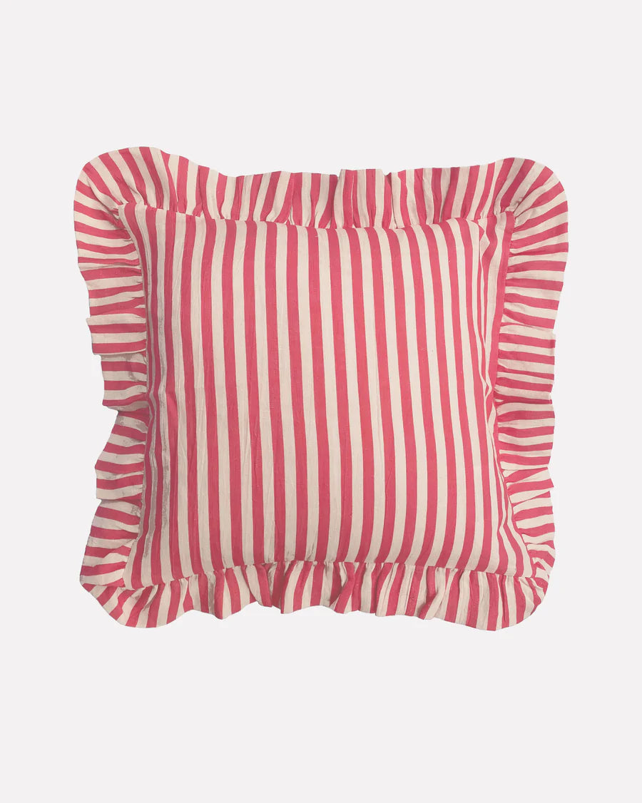 Amuse La Bouche Ruffle Cushion - Cherry Red Candy Stripe