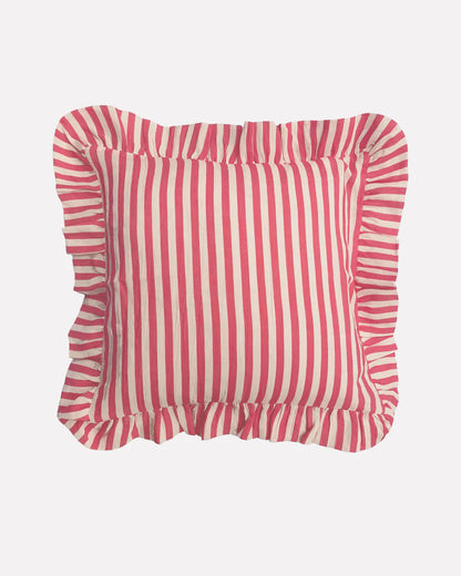Amuse La Bouche Ruffle Cushion - Cherry Red Candy Stripe