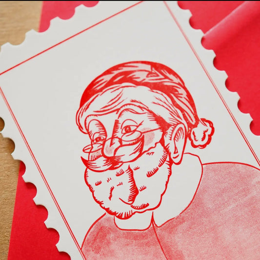 Letterpress Santa Claus Postage Stamp Card