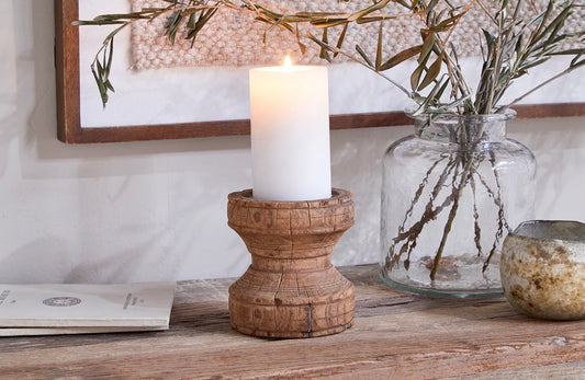 Thoko Reclaimed Round Candlestick - Dark Stain