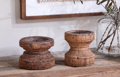 Thoko Reclaimed Round Candlestick - Dark Stain