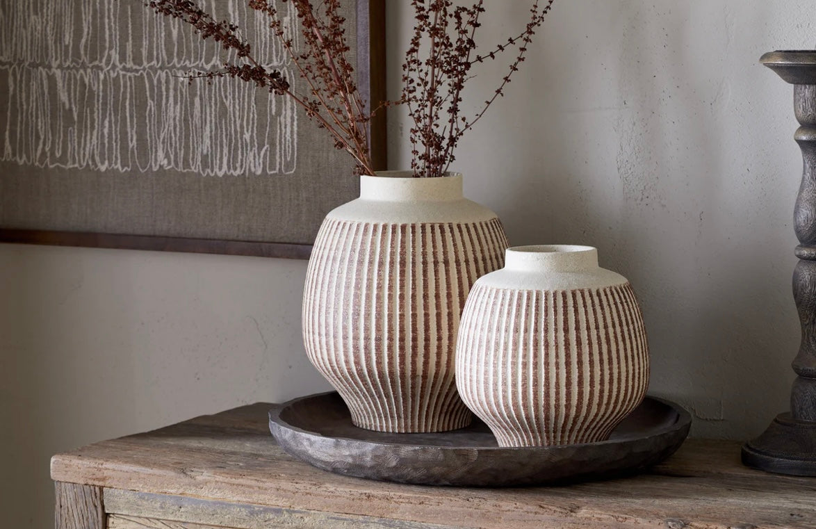 Perola Reactive Glaze Decorative Vase - Natural & Rust - Small