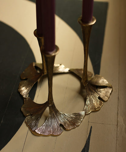 Brass Ginko Leaf Triple Candle Holder