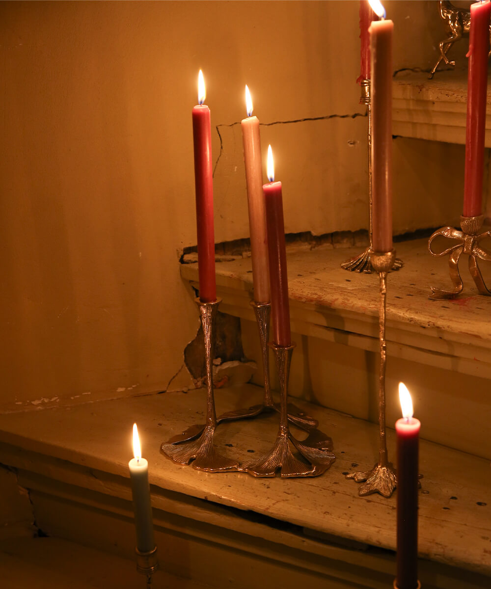 Brass Ginko Leaf Triple Candle Holder