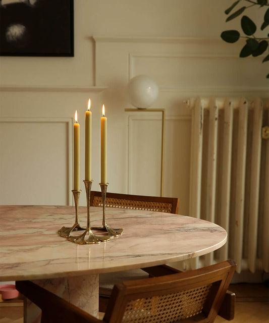 Brass Ginko Leaf Triple Candle Holder