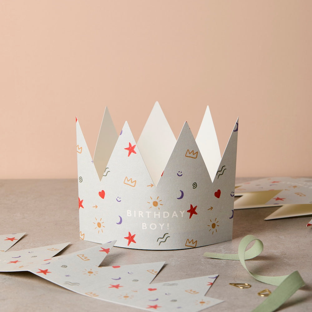 PATTERNED PAPER CROWN BIRTHDAY CARD – “BIRTHDAY BOY!”