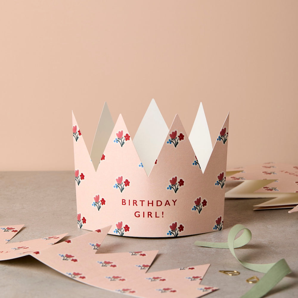 FLORAL PAPER CROWN BIRTHDAY CARD – “BIRTHDAY GIRL!”