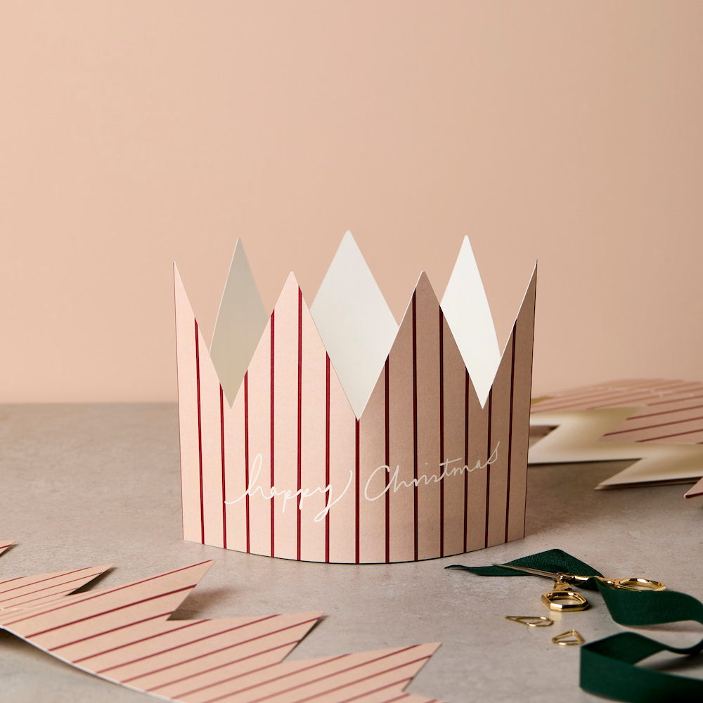 RED STRIPE PAPER CROWN CHRISTMAS CARD