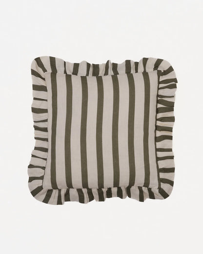 Amuse la Bouche Olive & Ivory Thin Stripe Cushion