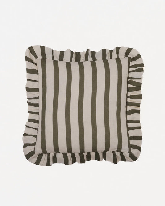 Amuse la Bouche Olive & Ivory Thin Stripe Cushion