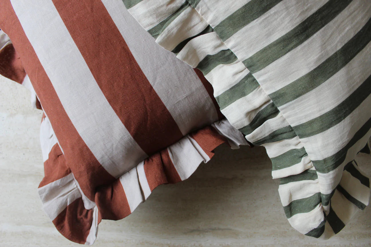 Amuse la Bouche Olive & Ivory Thin Stripe Cushion