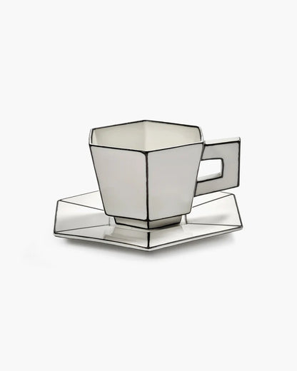 Cappuccino cup with saucer white - black Carte Blanche