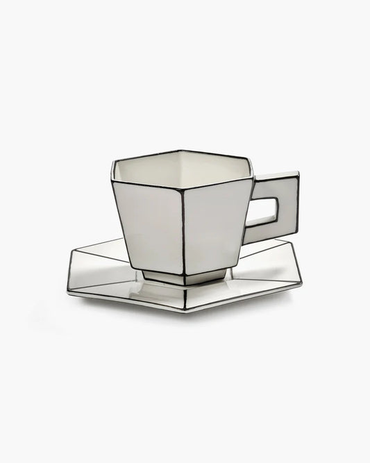Cappuccino cup with saucer white - black Carte Blanche