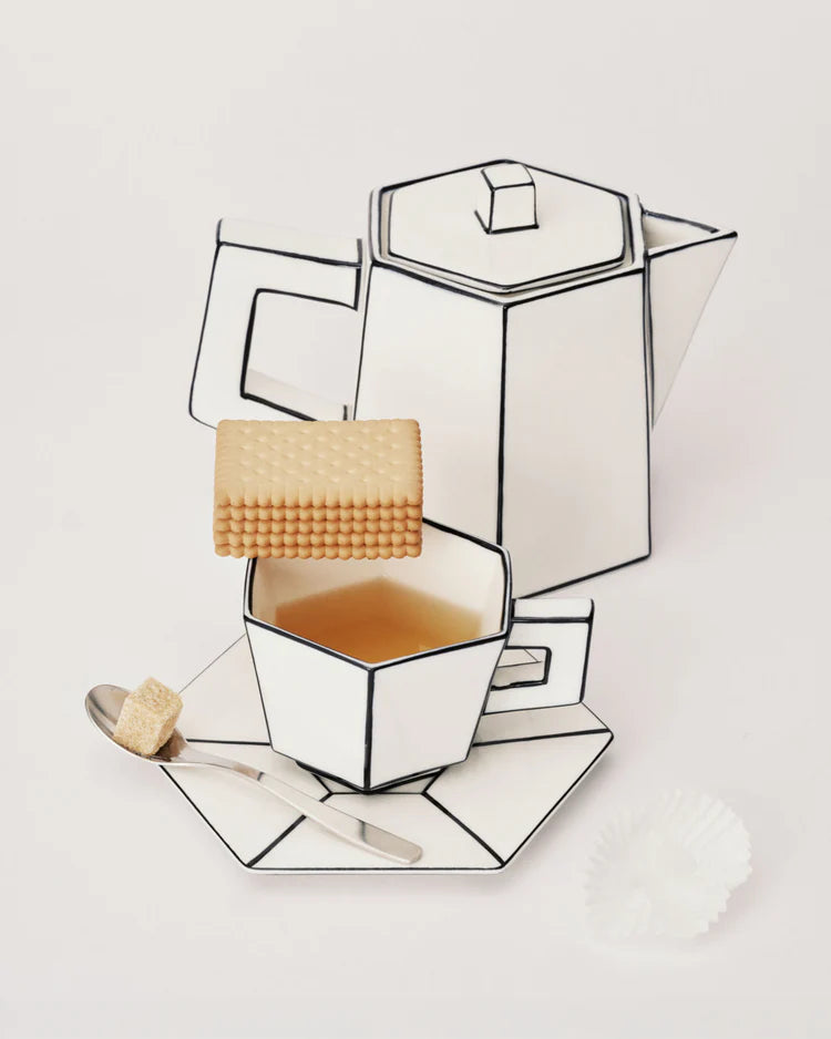 Cappuccino cup with saucer white - black Carte Blanche