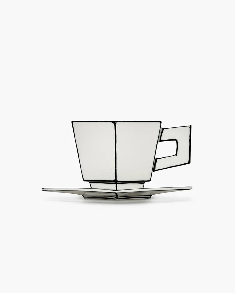 Cappuccino cup with saucer white - black Carte Blanche