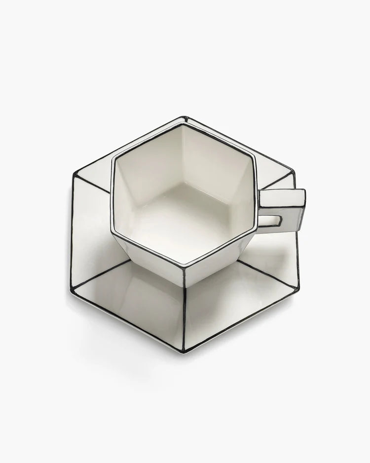 Cappuccino cup with saucer white - black Carte Blanche