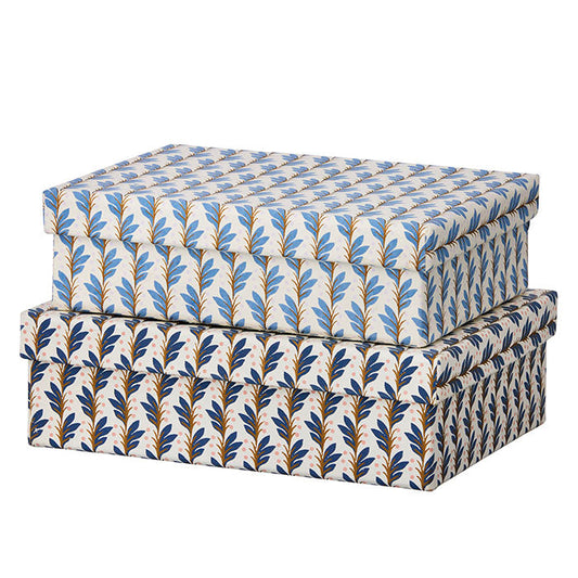 Oblong Box L Naya Indigo - Cream, Navy leaf