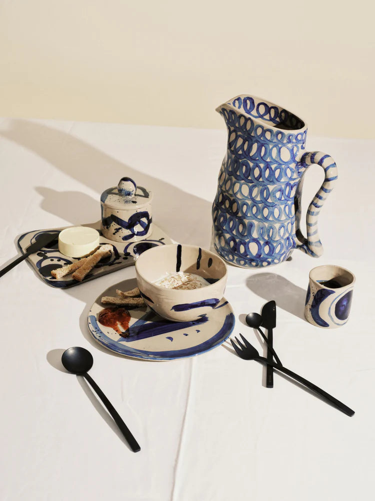Breakfast plate varied designs beige - blue Sophia