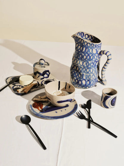 Breakfast plate varied designs beige - blue Sophia
