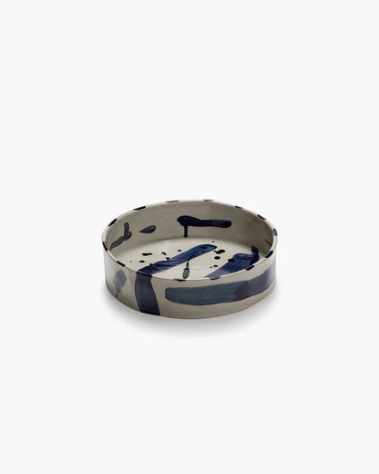 Deep round serving plate beige - blue Sophia