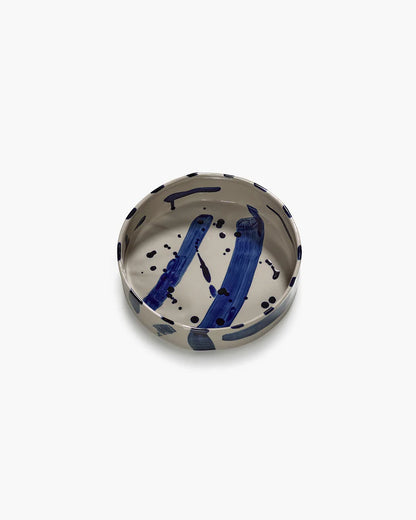 Deep round serving plate beige - blue Sophia