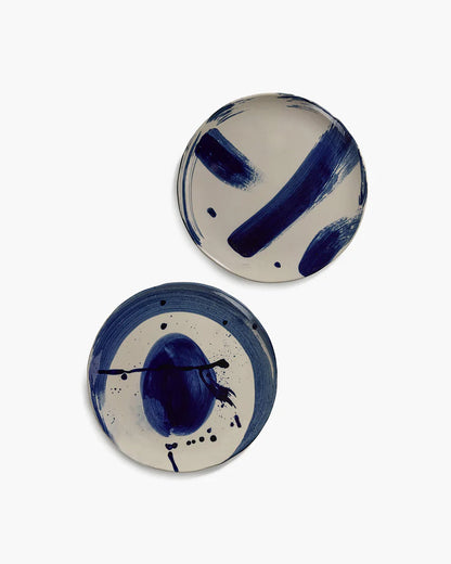 Dinner plate varied designs beige - blue Sophia
