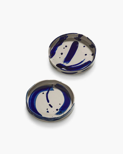 Pasta plate varied designs beige - blue Sophia