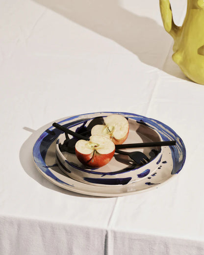 Pasta plate varied designs beige - blue Sophia