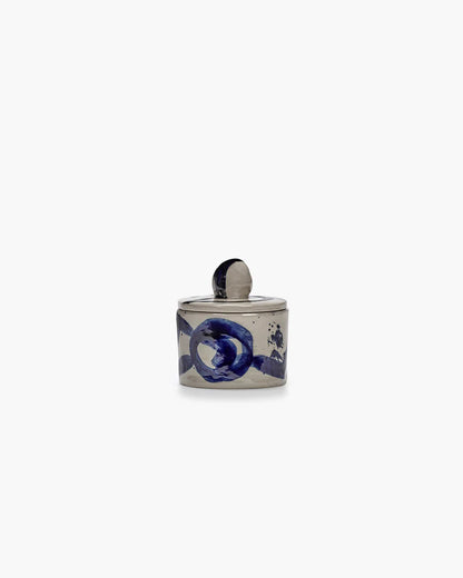 Lidded ceramic pot 01 beige - blue Sophia