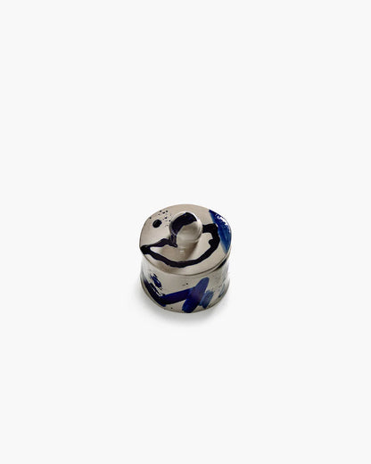 Lidded ceramic pot 01 beige - blue Sophia