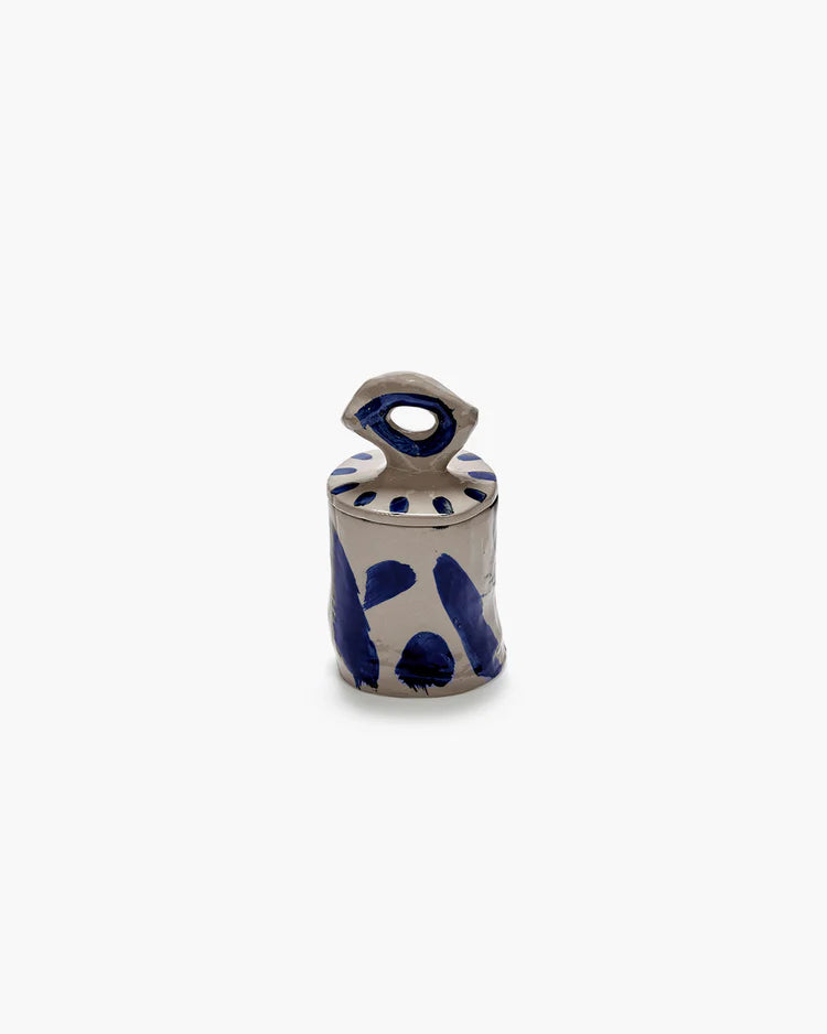 Lidded ceramic pot 03 beige - blue Sophia