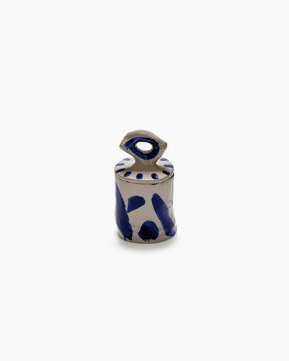 Lidded ceramic pot 03 beige - blue Sophia
