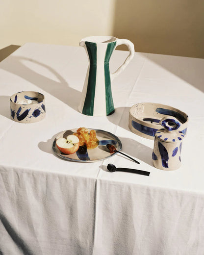 Lidded ceramic pot 03 beige - blue Sophia